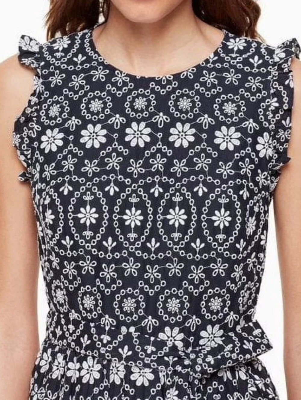kate spade Blue and White Floral Belted Sleeveless Embroidered Dress